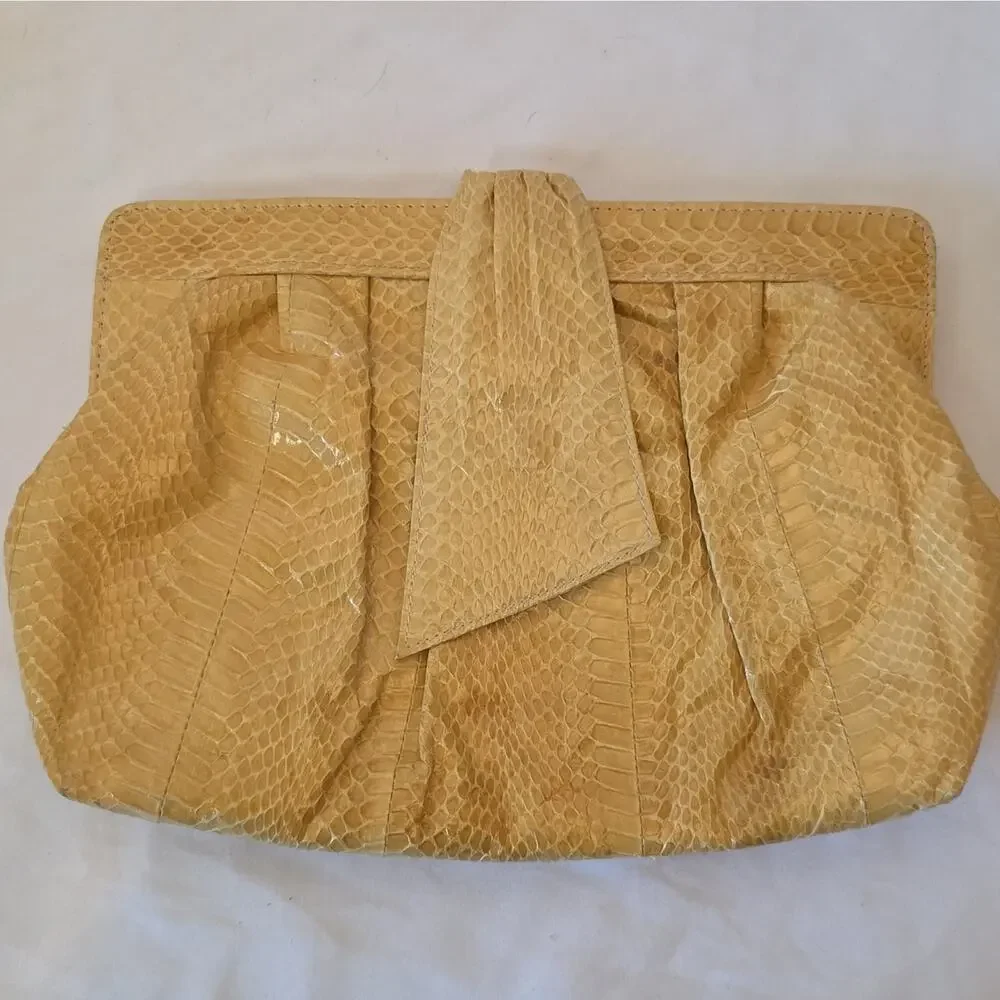 Y2K Vintage 80s J. Renee Beige Real Snakeskin Leather Clutch